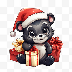 可循环使用标志图片_可爱的豹在捆绑包里携带圣诞礼物