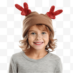 女孩和小鹿图片_戴着鹿圣诞帽的小女孩的肖像寒假