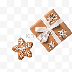 圣诞礼物结图片_装饰圣诞礼物和姜饼的顶视图