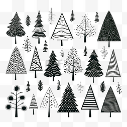 圣诞树线条图图片_涂鸦风格的高品质矢量图像圣诞树
