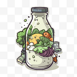 有机牧场图片_可爱的有机奶瓶，里面有蔬菜和香