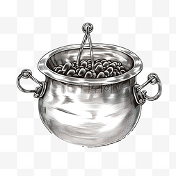 冒泡药水的大锅素描女巫在金属锅