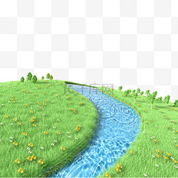 立体3d装饰图片_3d河流草地元素