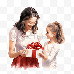 圣诞节人物图片_母亲给女儿送圣诞礼物
