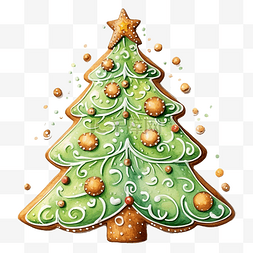 圣诞树食物图片_绘制姜饼圣诞树糖饼干的特写
