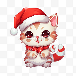 可爱的猫拿着糖果和圣诞帽卡通矢