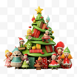 家庭暖通图片_3d 插图圣诞问候童话人物