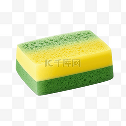 物体清洁图片_用于洗碗的绿色和黄色海绵隔离物