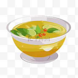 汤剪贴画碗柠檬汤和叶汁卡通 向