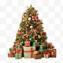 礼品盒和图片_由冷杉树枝制成的圣诞树