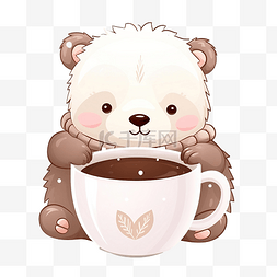 咖啡杯插图中的泰迪熊和白色北极
