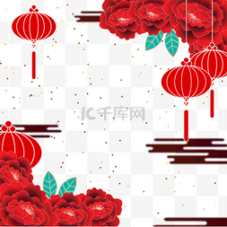 春节风格边框图片_春节农历新年春节红色红灯笼梅花