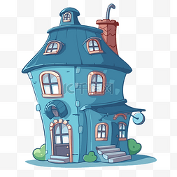 蓝色烟囱图片_蓝色房子剪贴画彩色卡通房子有烟