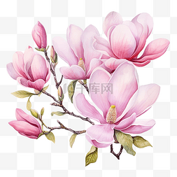 粉红色的玉兰花图片_粉红色的玉兰花水彩插图