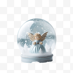 透明雪球图片_雪球的特写，里面有天使，蓝色雪
