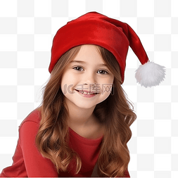 戴着圣诞帽的可爱小女孩在家准备