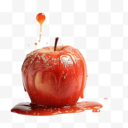 在红苹果上撒上焦糖和糖装饰，这