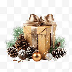 带框的雪花图片_带礼品盒的圣诞装饰