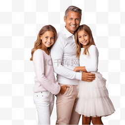 幸福的家庭父母与女儿在白色壁炉