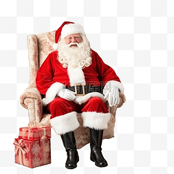 坐在礼物上的人图片_正宗的圣诞老人，带着礼品盒，坐