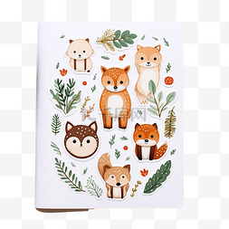狮子和狐狸图片_圣诞林地动物贴纸计划表和剪贴簿