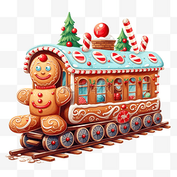 冬天的风景卡通图片_用姜饼和糖果制成的圣诞火车平面