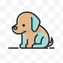 小狗坐在棕色和蓝色的背景上 向