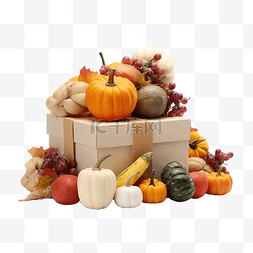 厨房美食水果图片_感恩节礼盒，桌上有水果和蔬菜秋