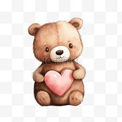 小男生绘画图片_可爱的棕熊粉红心水彩情人节主题
