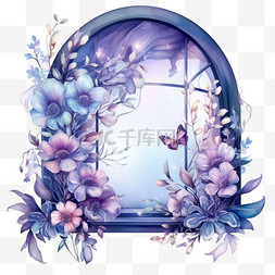 风景画窗户图片_3d花朵窗户元素立体免抠图案