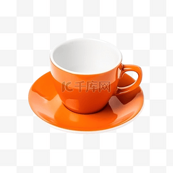 橙色房图片_空的橙色杯子和碟子与模型的剪切