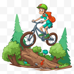 xc剪贴画骑自行车在森林插画卡通