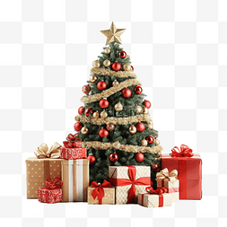 除夕快图片_圣诞树，配有礼品盒和购物袋，供