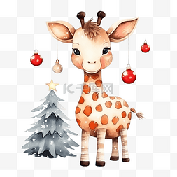 圣诞无缝图案可爱的长颈鹿