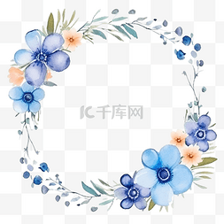 粉色与蓝色花朵图片_可爱的水彩框架与春天的花朵