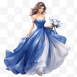 蓝色礼服婚礼礼服的美丽快乐伴娘