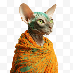 绿色衣服的猫图片_万圣节穿着橙色服装和绿色服装的