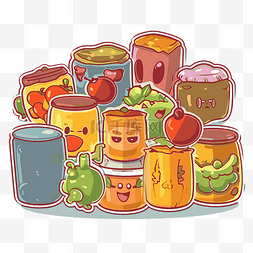 食物的种类图片_装有不同种类食物的卡通罐 向量