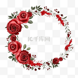 帶紅玫瑰花圓框的美麗花環