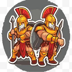 斯巴达logo图片_两个带盾和矛的斯巴达战士 向量