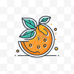 橙子插图图片_上面有叶子的橙子的线条画 向量