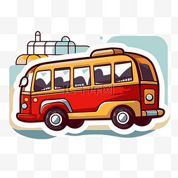 蓝色的巴士图片_蓝色背景上的卡通老式巴士贴纸 