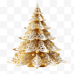 壁纸4k图片_由金纸雪花制成的圣诞树 3d 插图
