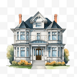 色彩缤纷的经典复古房子前立面图