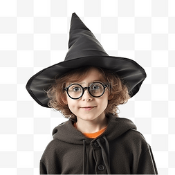 巫婆眼镜图片_戴着女巫帽子和眼镜的万圣节孩子