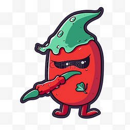 一只红辣椒的可爱人物插画 向量