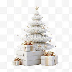 雪粘土插图下的圣诞树和礼品盒
