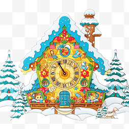 咕咕边框图片_圣诞玩具布谷鸟钟，在白雪皑皑的