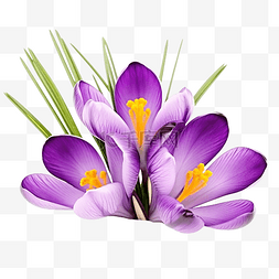 番红花花春天盛开紫色藏红花带叶