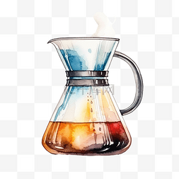 灰色咖啡壶图片_水彩滴滤咖啡壶